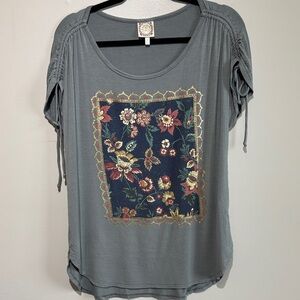 Chic Floral Embroidered Blouse in Charcoal